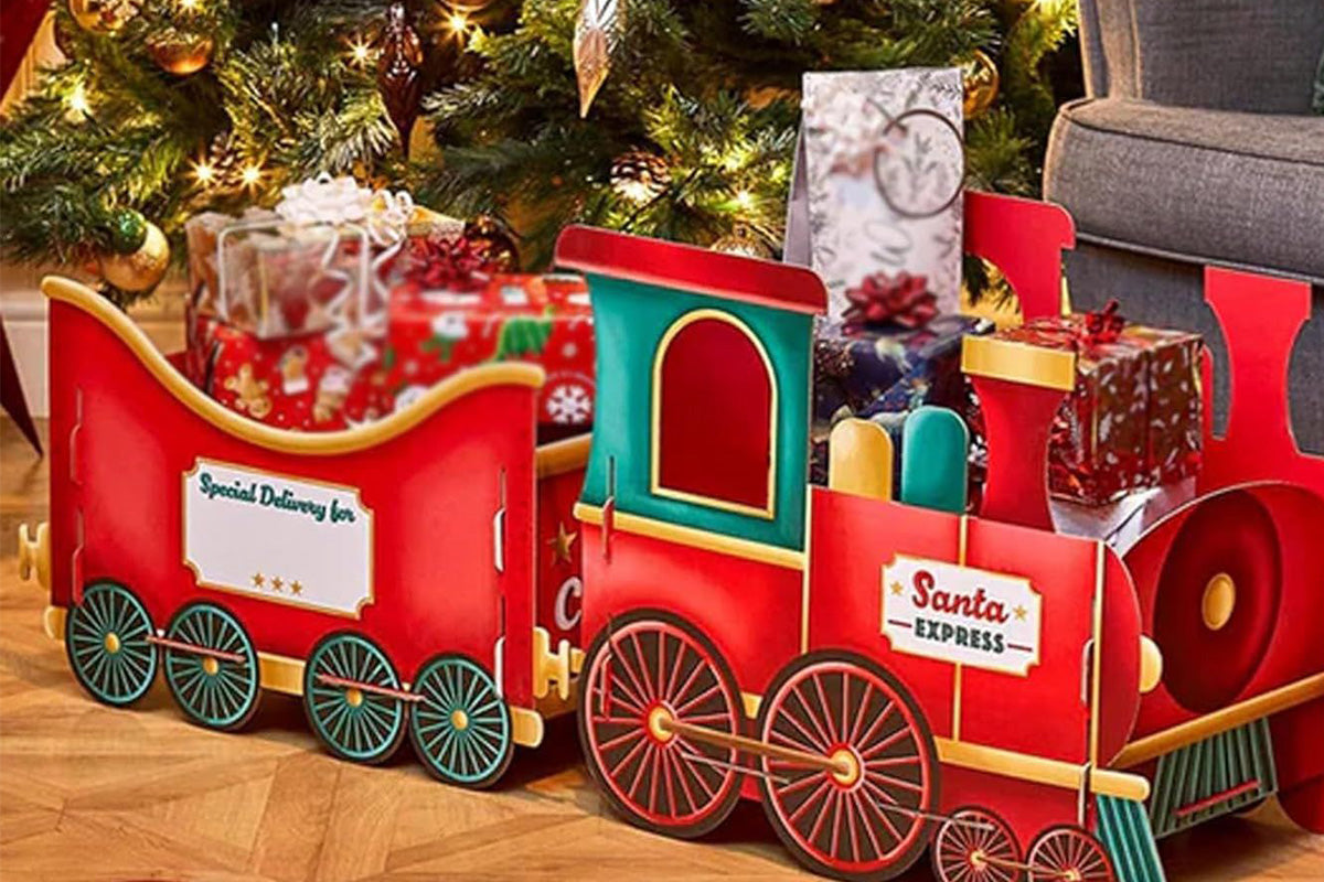 Santa Gift Train Christmas Cardboard Gift Box Present Holder Home Decoration