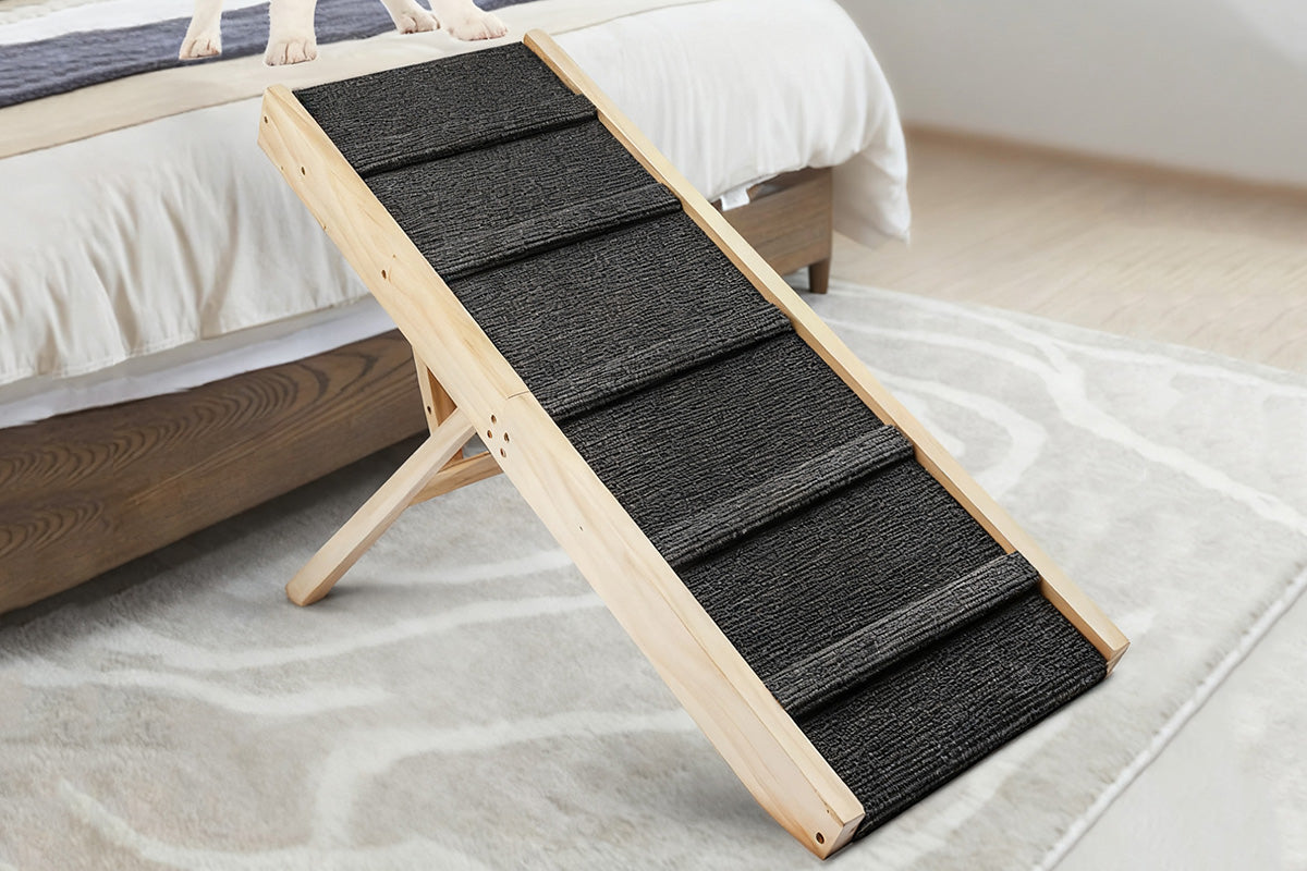 Foldable Adjustable Dog Ramp for Couch and Bed with Non-Slip Carpet Surface