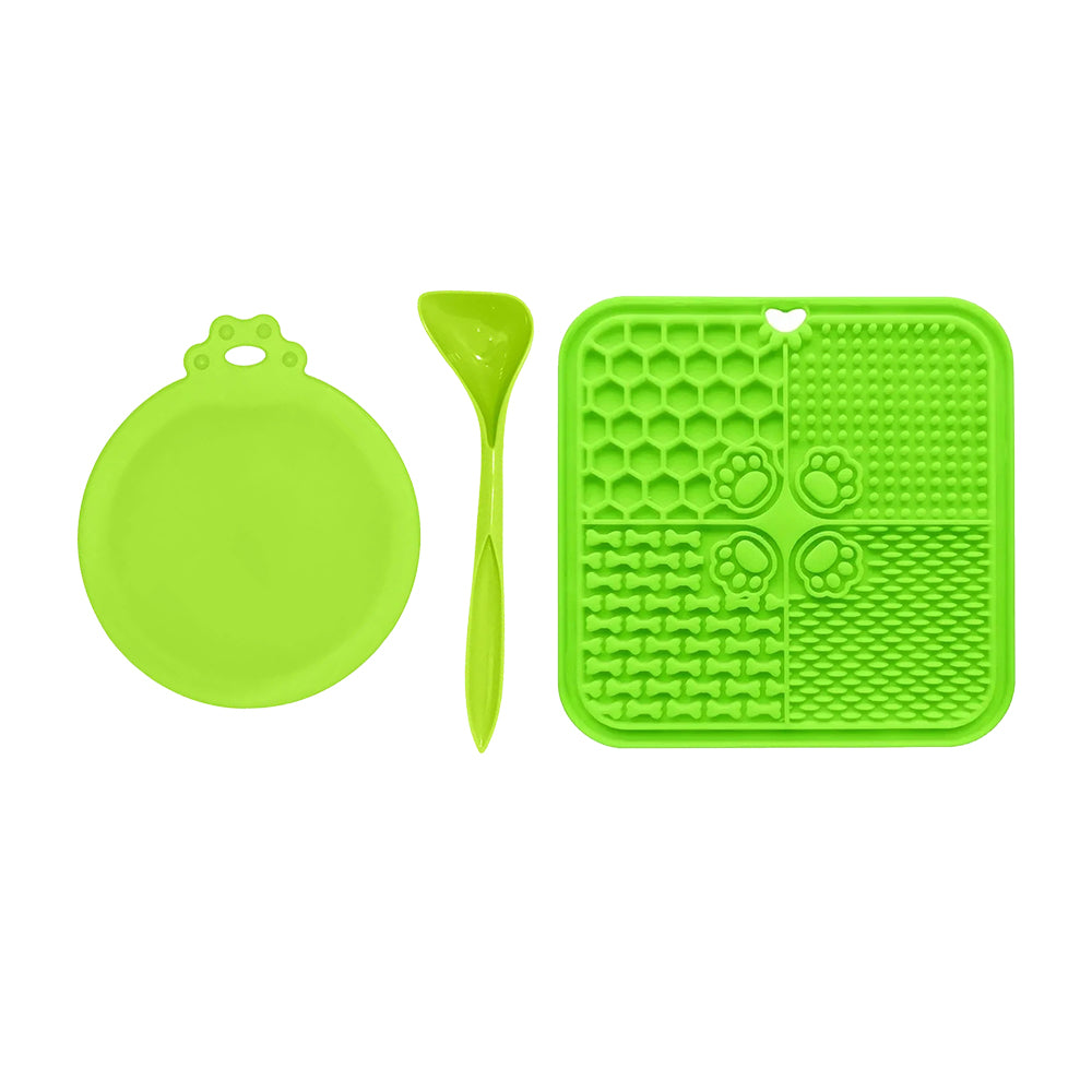 Silicone Dog Lick Mat with Spoon and Can Lid