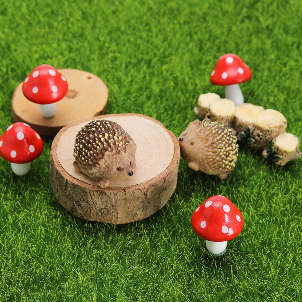 6Pcs Resin Mini Hedgehogs and Mushroom Fairy Garden Accessories Set