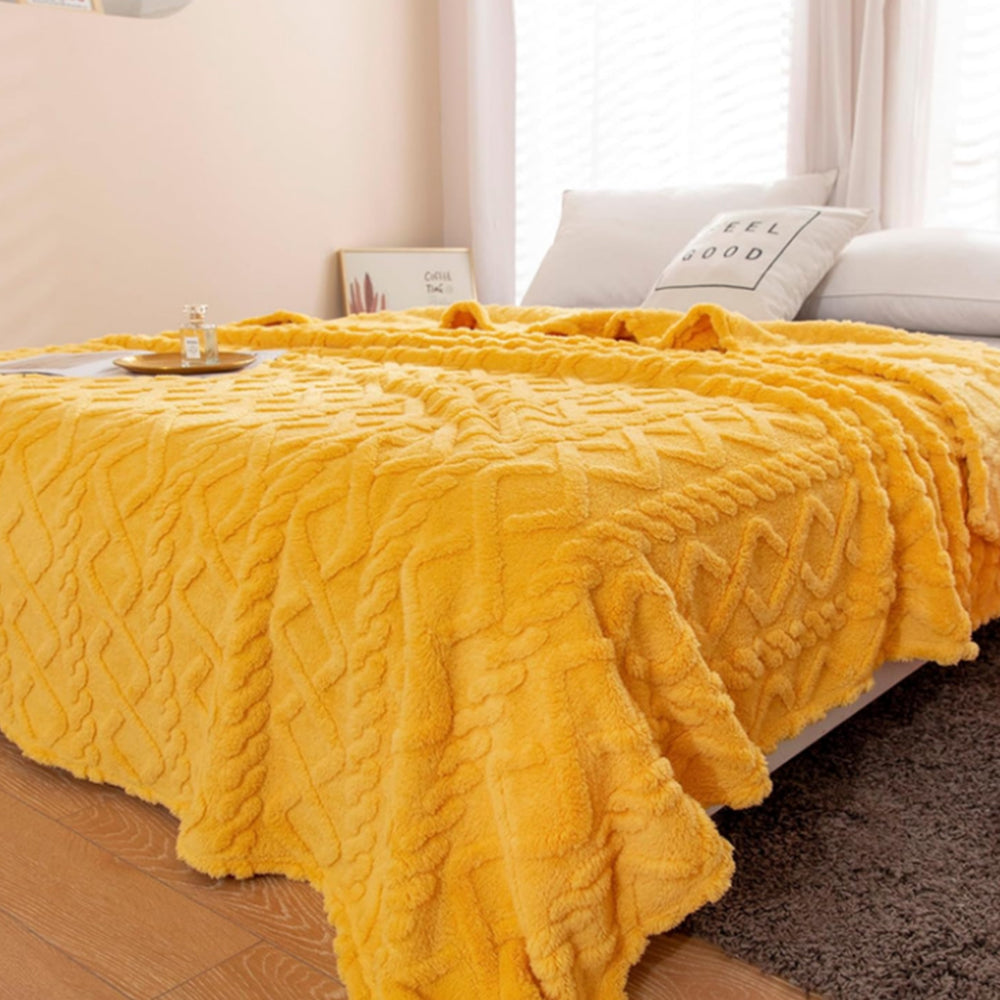2Pcs Soft Warm Reversible Faux Long Plush Blanket
