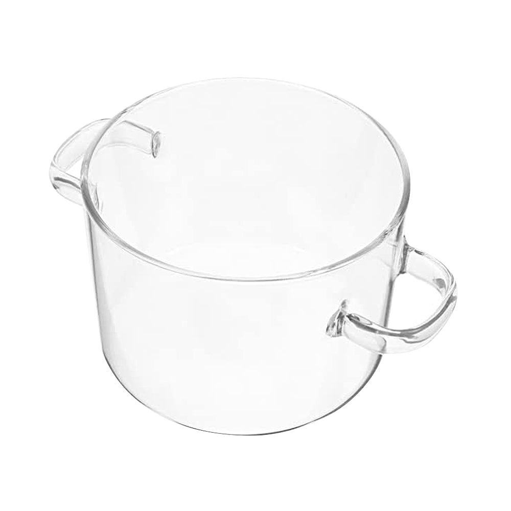 Glass Cooking Pot Double-Handled Heat-Resistant Clear Glass Stovetop Pot with Lid