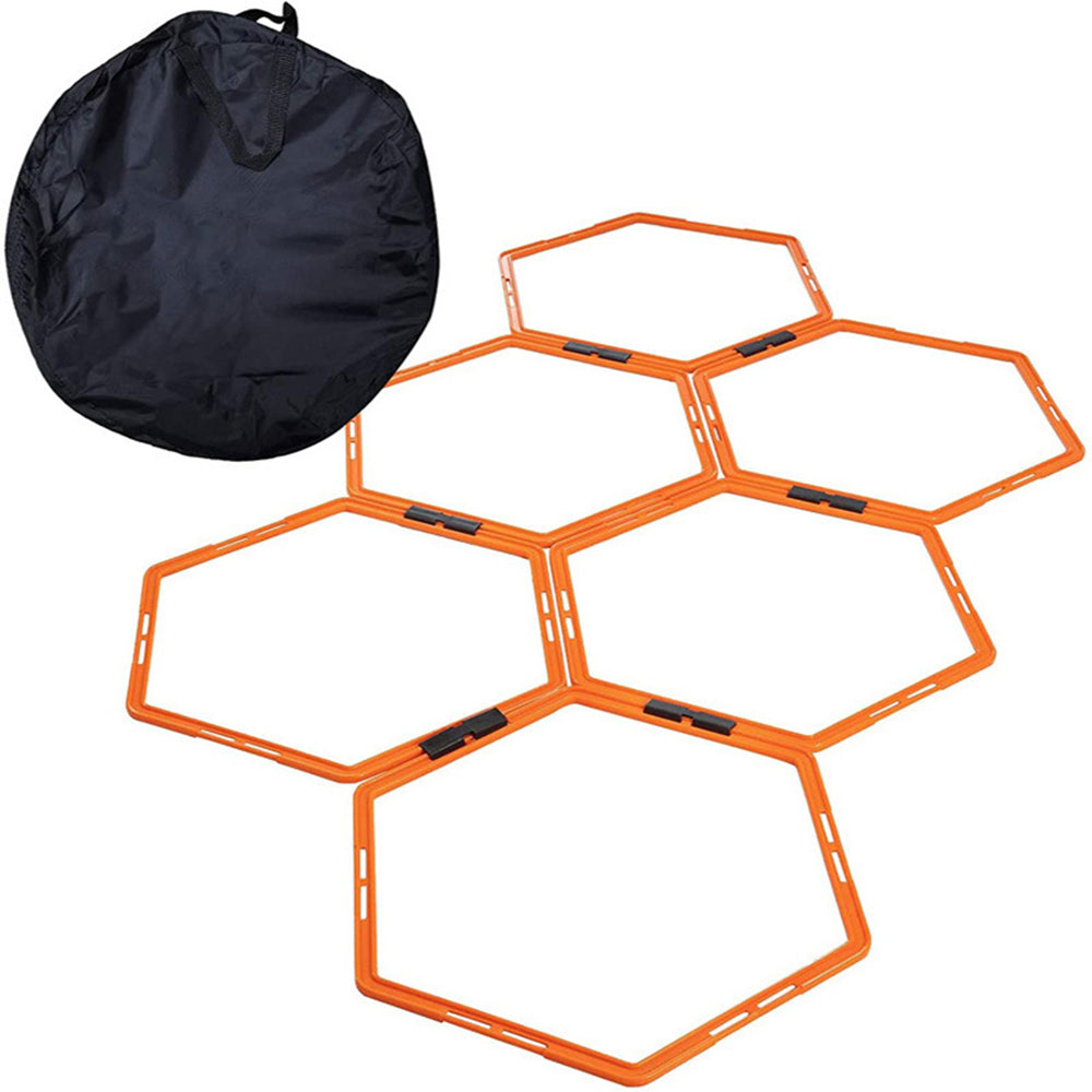 6Pcs Hexagonal Soccer Agility Ring Set with Clips and Carry Bag