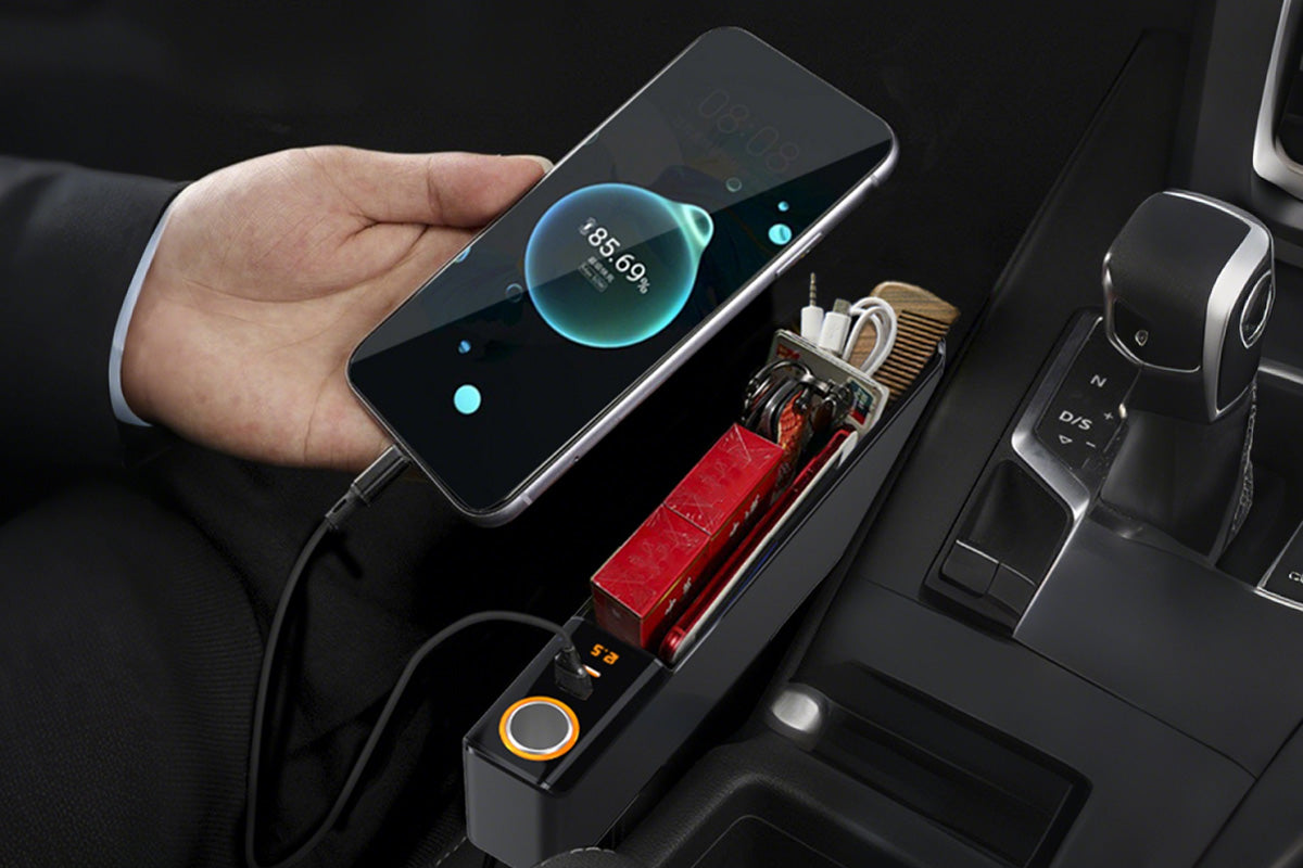 Car Seat Gap Organizer with USB-C USB Ports Console Side Pocket Storage Box