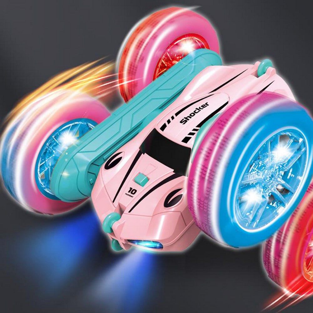 2.4 GHZ 4WD Double Sided RC Stunt Car 360 Degree Rotating Remote Control Crawler with Headlights