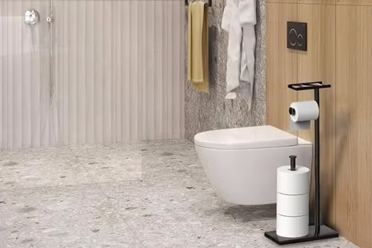 Free Standing Toilet Paper Holder With Shelf Bathroom Organizer Anti Slip Base