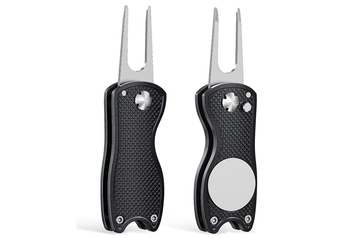 2PCS Golf Divot Repair Tool Putt Alignment Ball Marker Pop-up Fork Tine