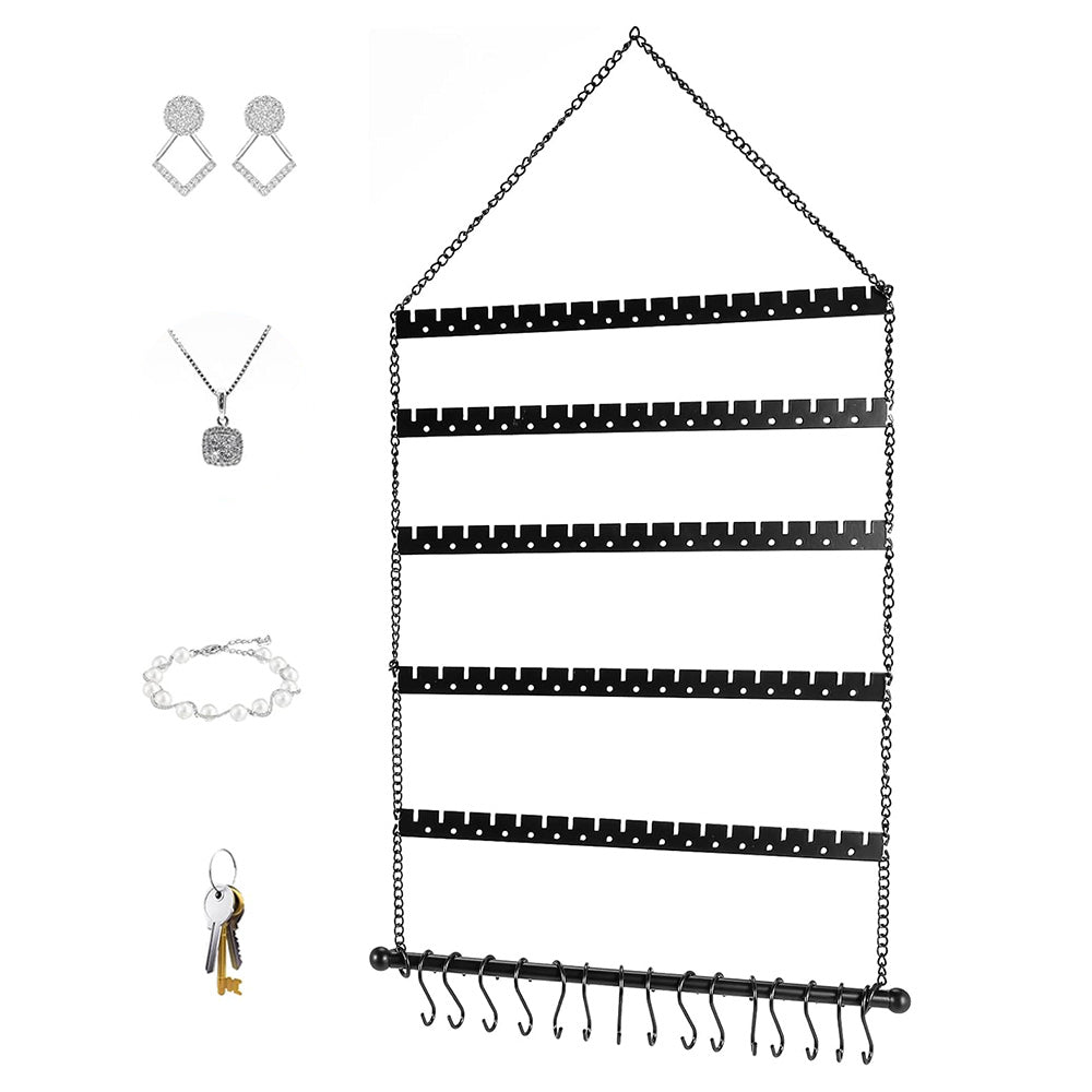 6 Layer Wall Mounted Earring Organizer for Studs Hoops Dangle Earrings and Necklaces