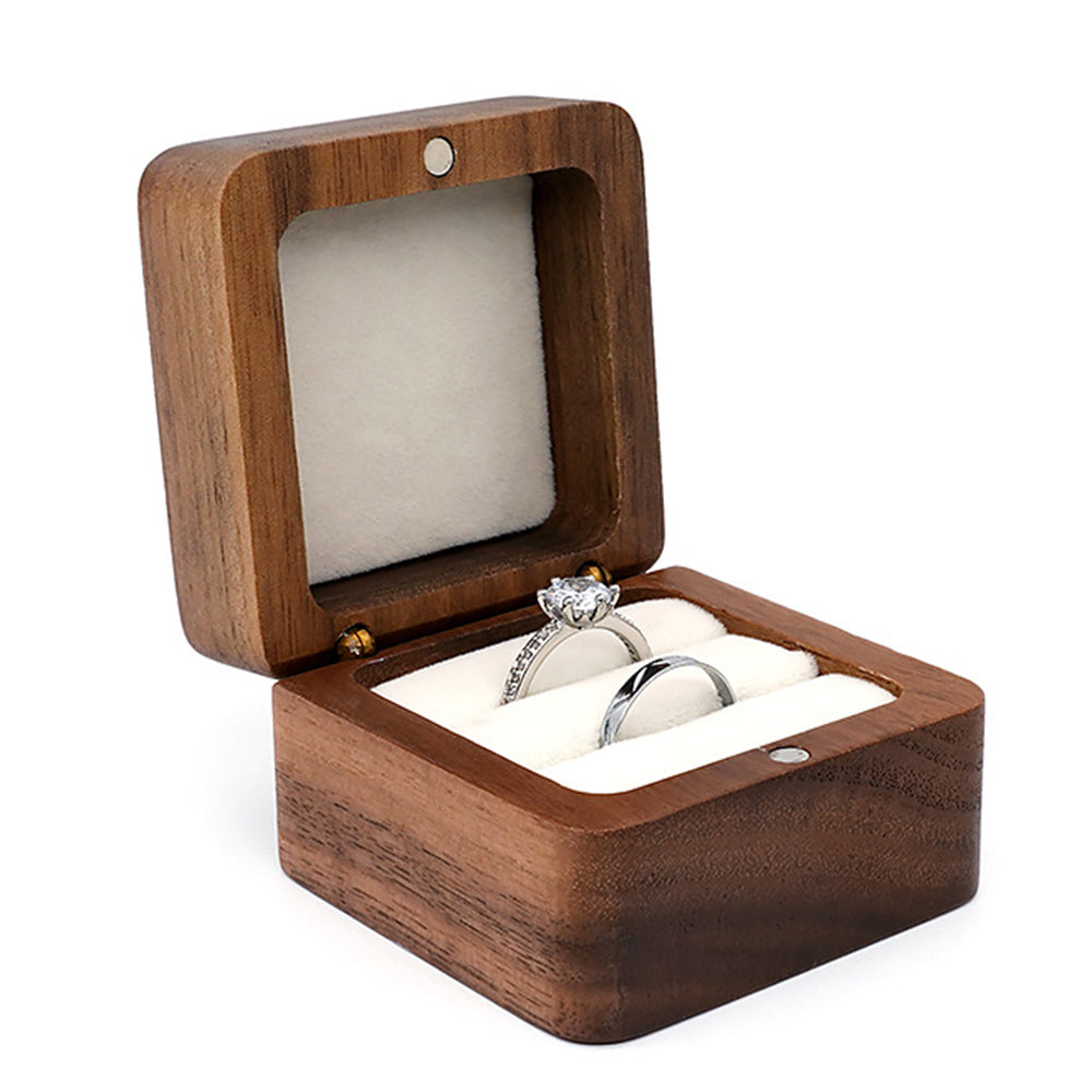 Double Holes Ring Storage Wooden Box for Jewelry Display