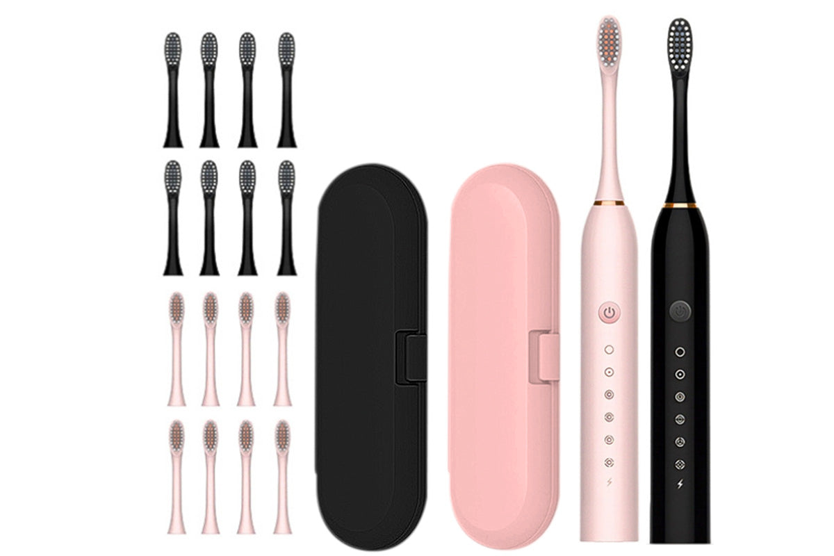 Couple's Electric Toothbrush Set with Travel Case -White and Pink