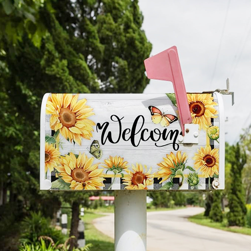 2Pcs Sunflower Adhesive Mailbox Cover for Outdoor Garden Decor