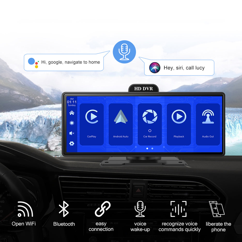 9.3 Inch 4K Portable Wireless Carplay Dual Car Recorder