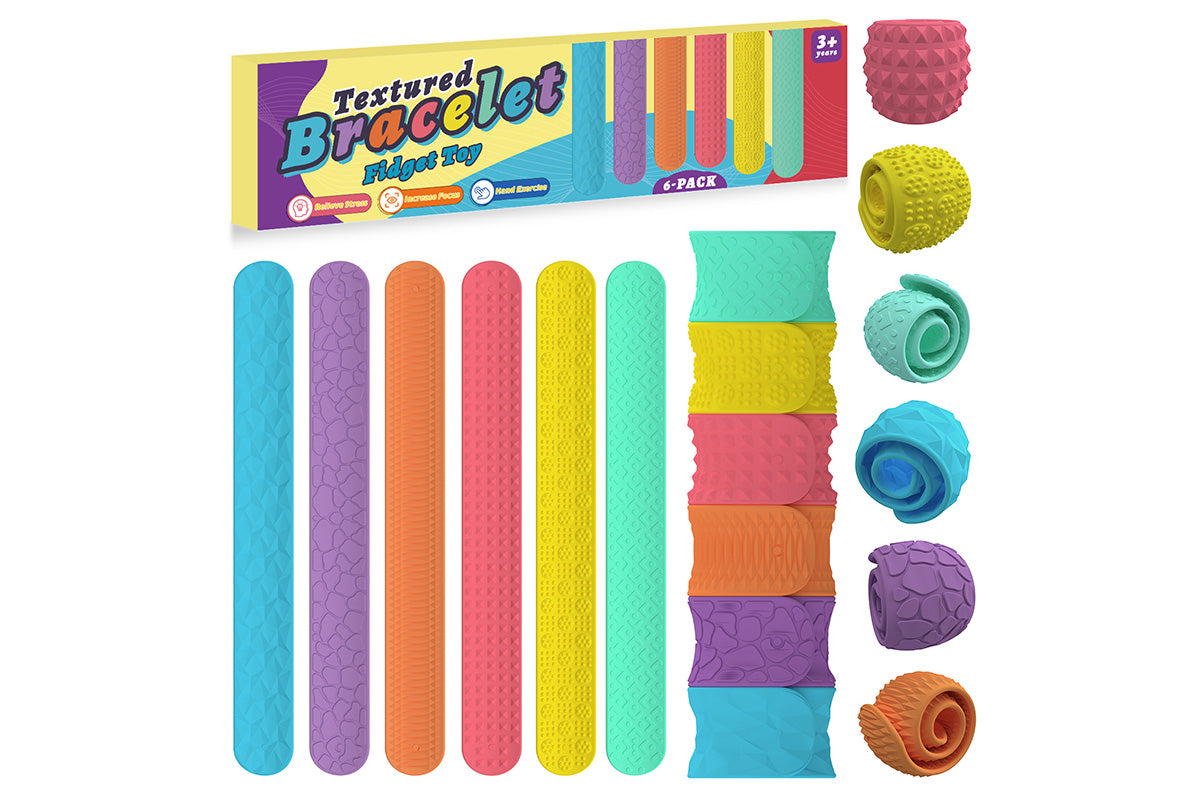 6 Pieces Sensory Textured Silicone Snap Bracelets Fidget Toys