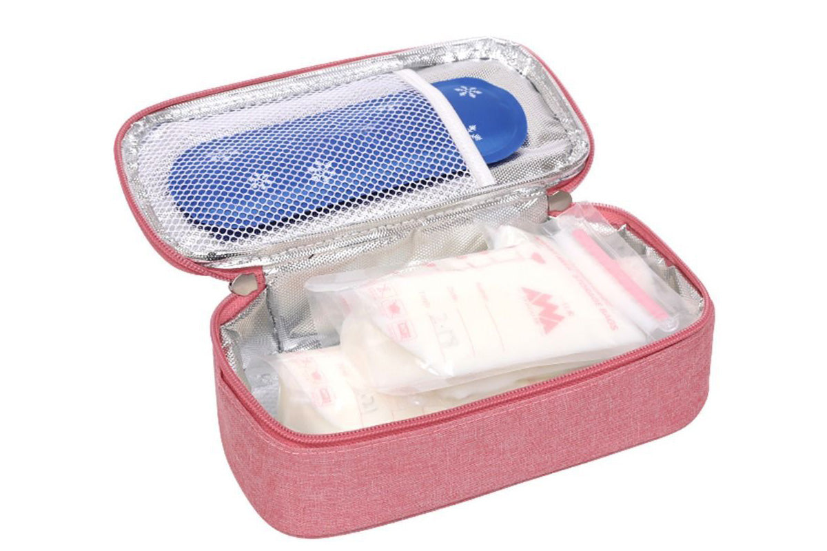 Insulated Insulin Cooling Bag Multi-Layer Medical Cooler for Diabetes Travel -Pink