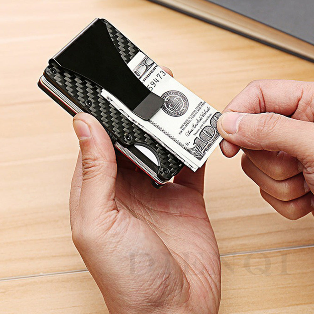 RFID Blocking Carbon Fiber Card Holder Slim Wallet for Men with Anti-Theft Protection