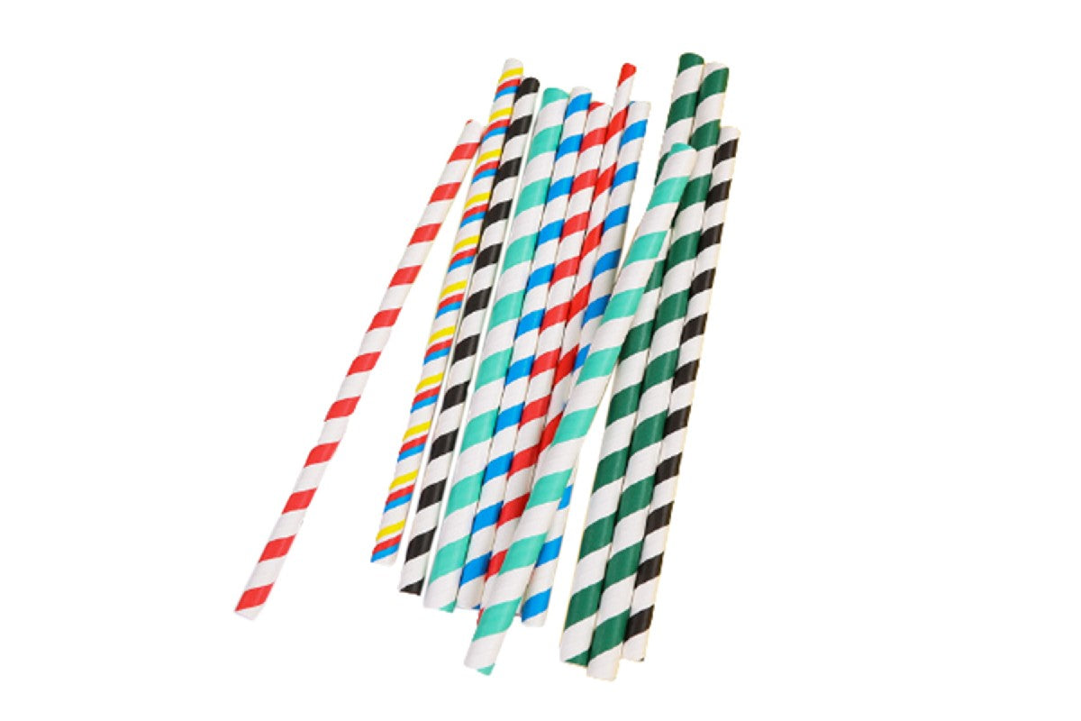 200 Pieces of Biodegradable Disposable Drinking Straws with Colourful Pattern