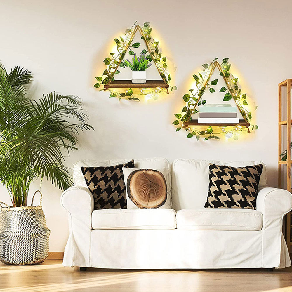 4Pcs Artificial Ivy LED Strip Wall Hanging Shelves Macrame Shelf for Bedroom