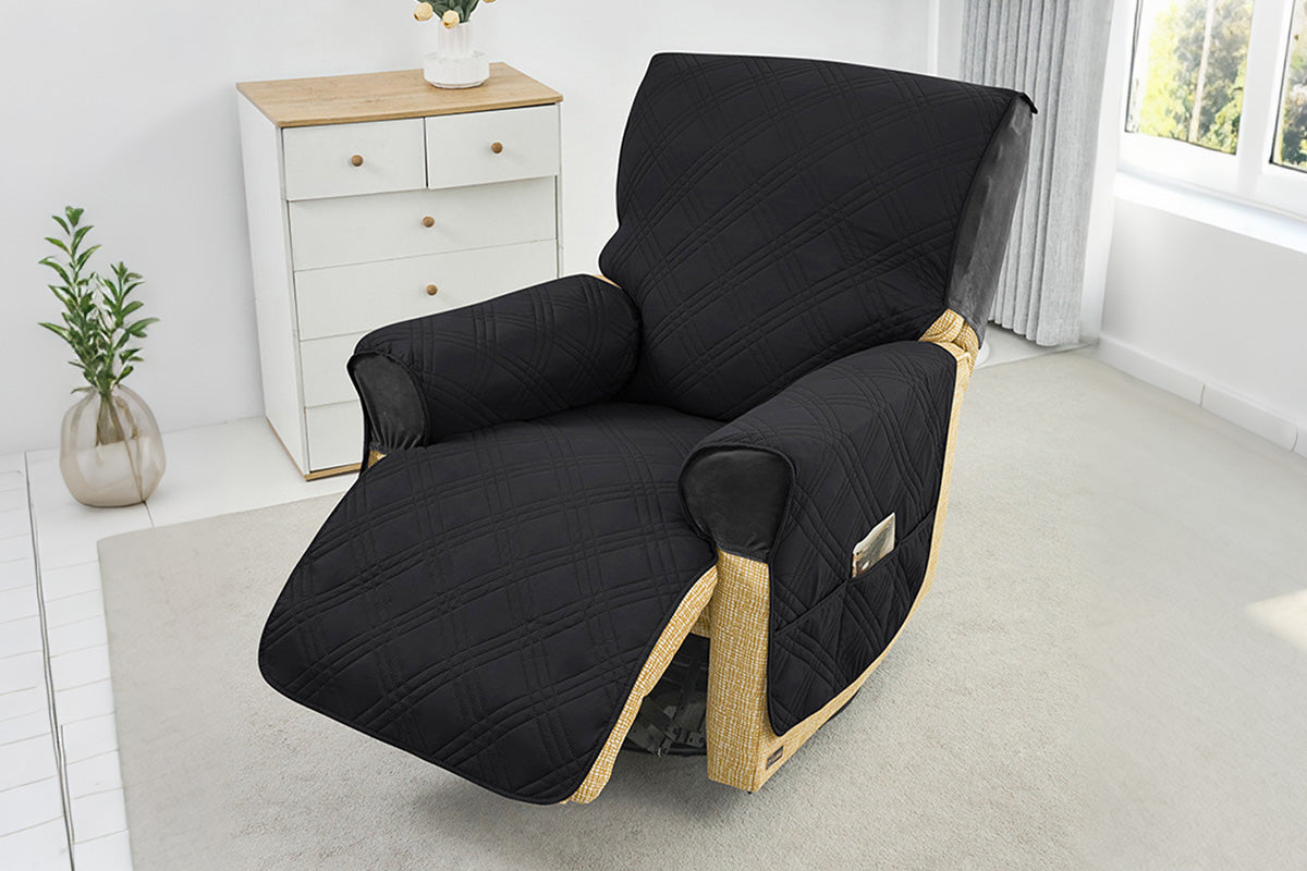 Water Resistant Quilted Recliner Chair Cover Anti-Slip Recliner Sofa Protector with Storage Pockets