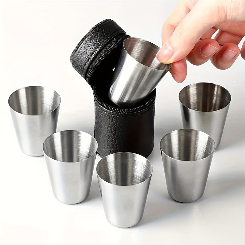 30ml Stainless Steel Shot Cup Set with PU Carry Pouch for Travel