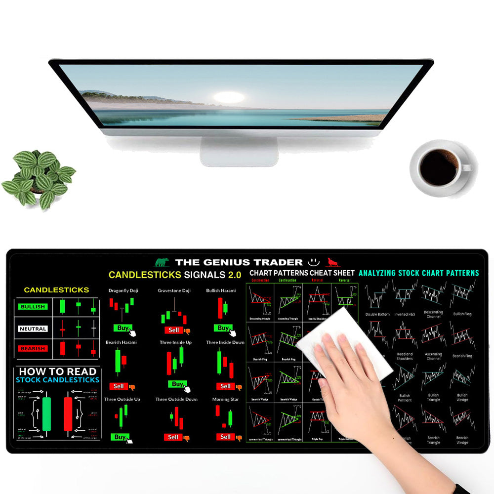 Stock Market Chart Mouse Pad with Stitched Edges Extra Large Trading Desk Mat
