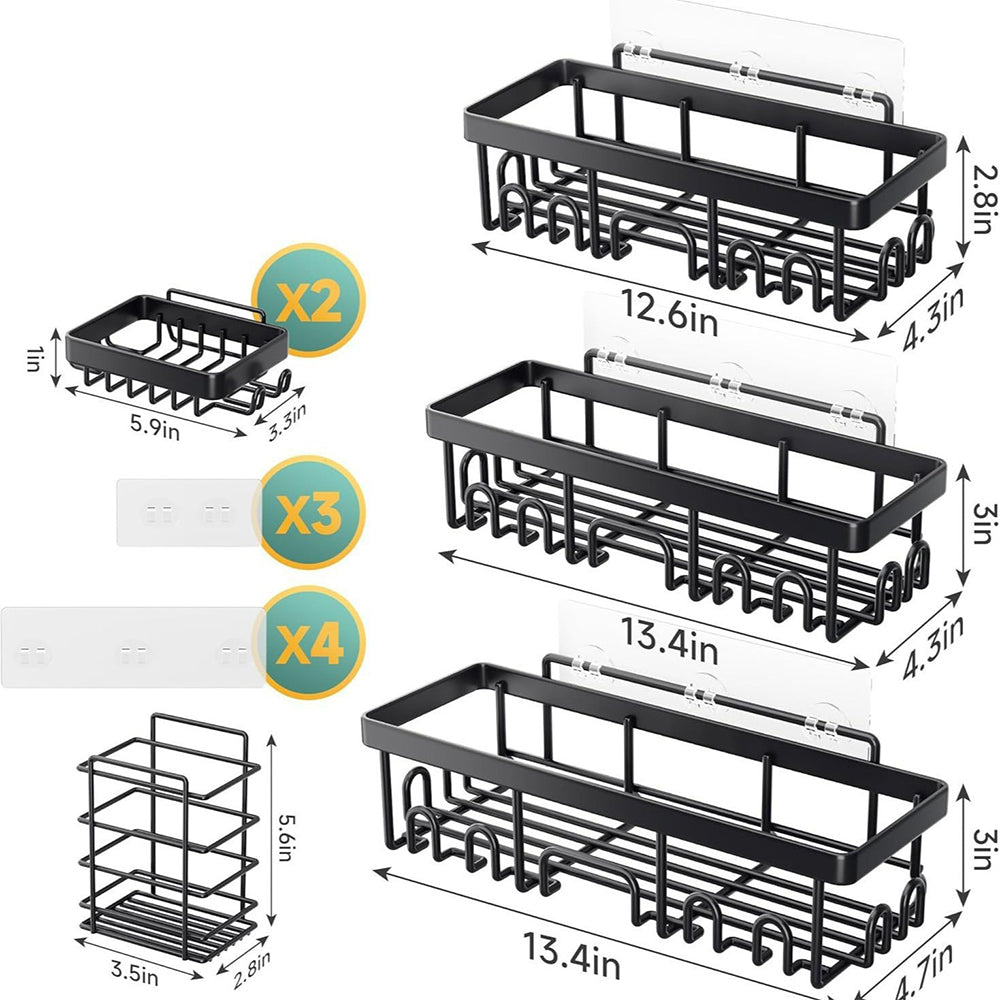 Shower Caddy 6-Pack Advanced Rustproof Design No Drilling Adhesive Shelves with Soap Holder