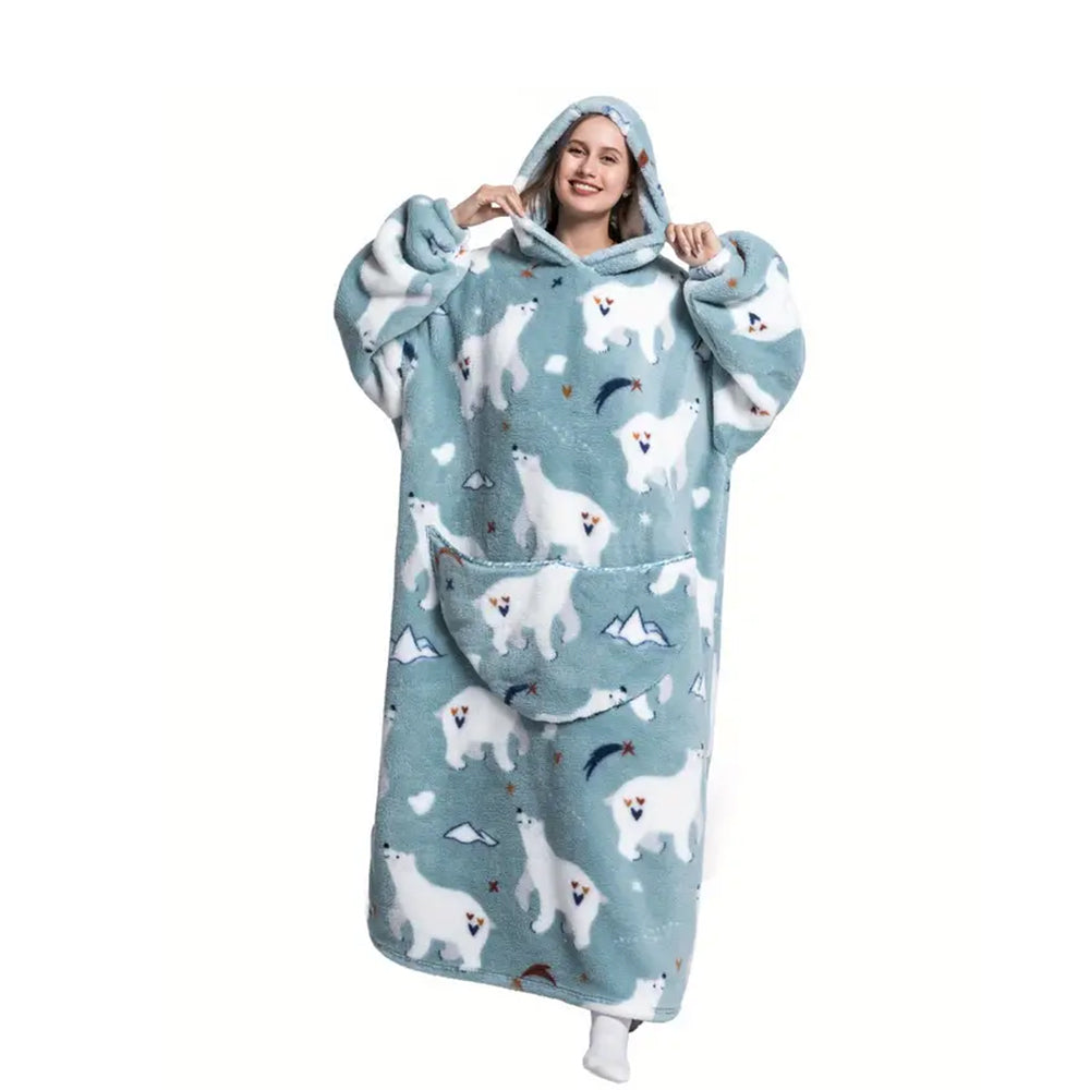 Extra Long Hoodie Wearable Blanket With Big Pocket for Adults