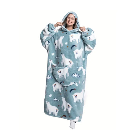 Extra Long Hoodie Wearable Blanket With Big Pocket for Adults