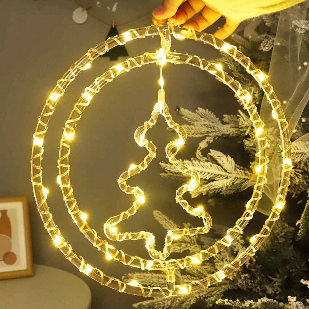 2Pcs Christmas LED Decoration Lights Battery Operated Double Ring LED String Christmas Decoration