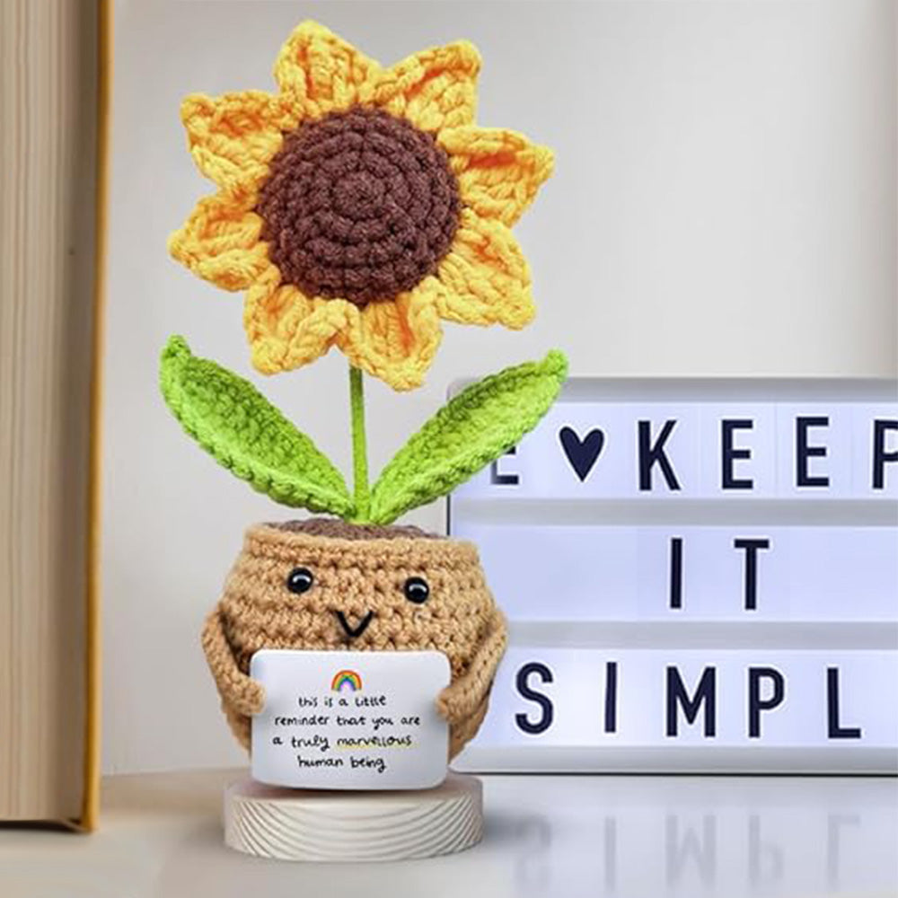 Positive Sunflower Crochet Doll with Card Sunflower Gifts for Teacher Best Friend