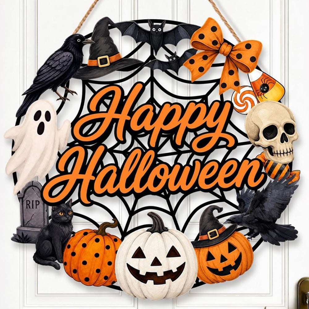 2 Pack Engineered Wood Halloween Ghost Pumpkin Hanging Door Signs