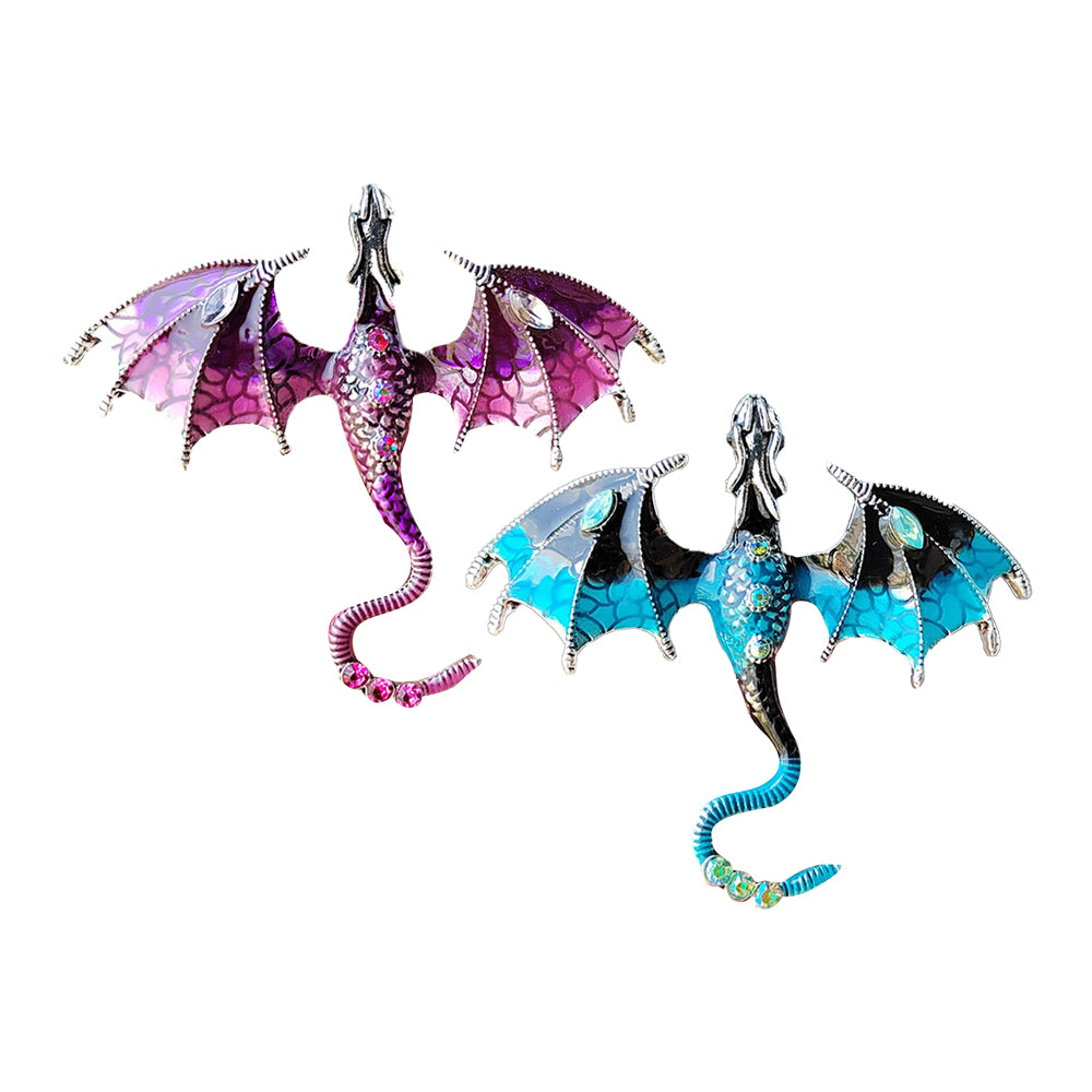 2Pcs Flying Dragon Brooch Pin Vintage Punk Flying Dragon Brooch