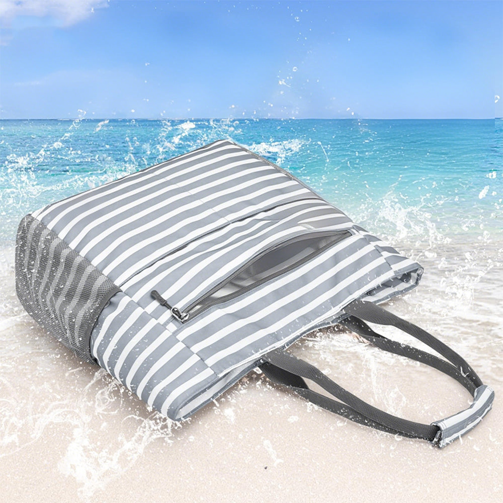 Beach Bag Large Foldable Sandproof Totes Bag With Zipper Beach Shoulder Bag