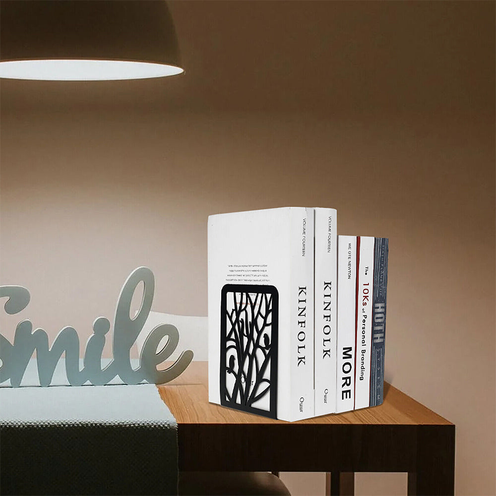 2Pcs Metal Decorative Bookends-Black