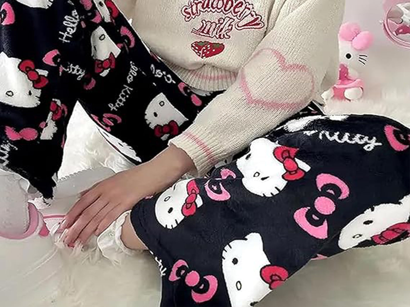 Women's Hello Kitty Inspired Flannel Cartoon Print Pajama Pants