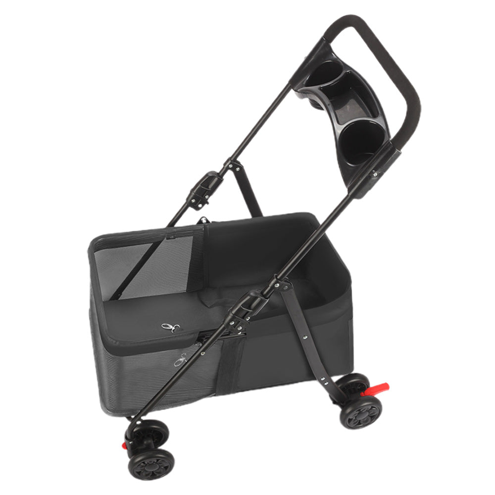 Pet Stroller Cat Small Dog Cage Stroller Travel Folding Carrier Pushchair with Breathable Mesh Cup Holder