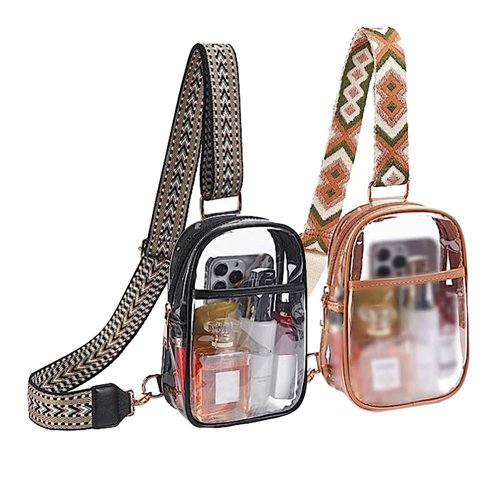 2Pcs Clear Stadium Approved Crossbody Bag Stylish Chest Bag-Black and Brown