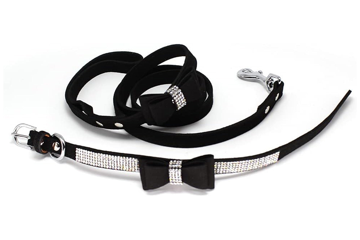 Dazzling Embellishments Dog Leashes and Collars with Bow Knot for Small Dogs Puppy