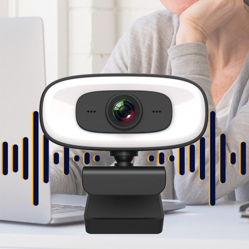 4K Webcam with Microphone Ring Light and Rotatable Tripod Computer Webcam