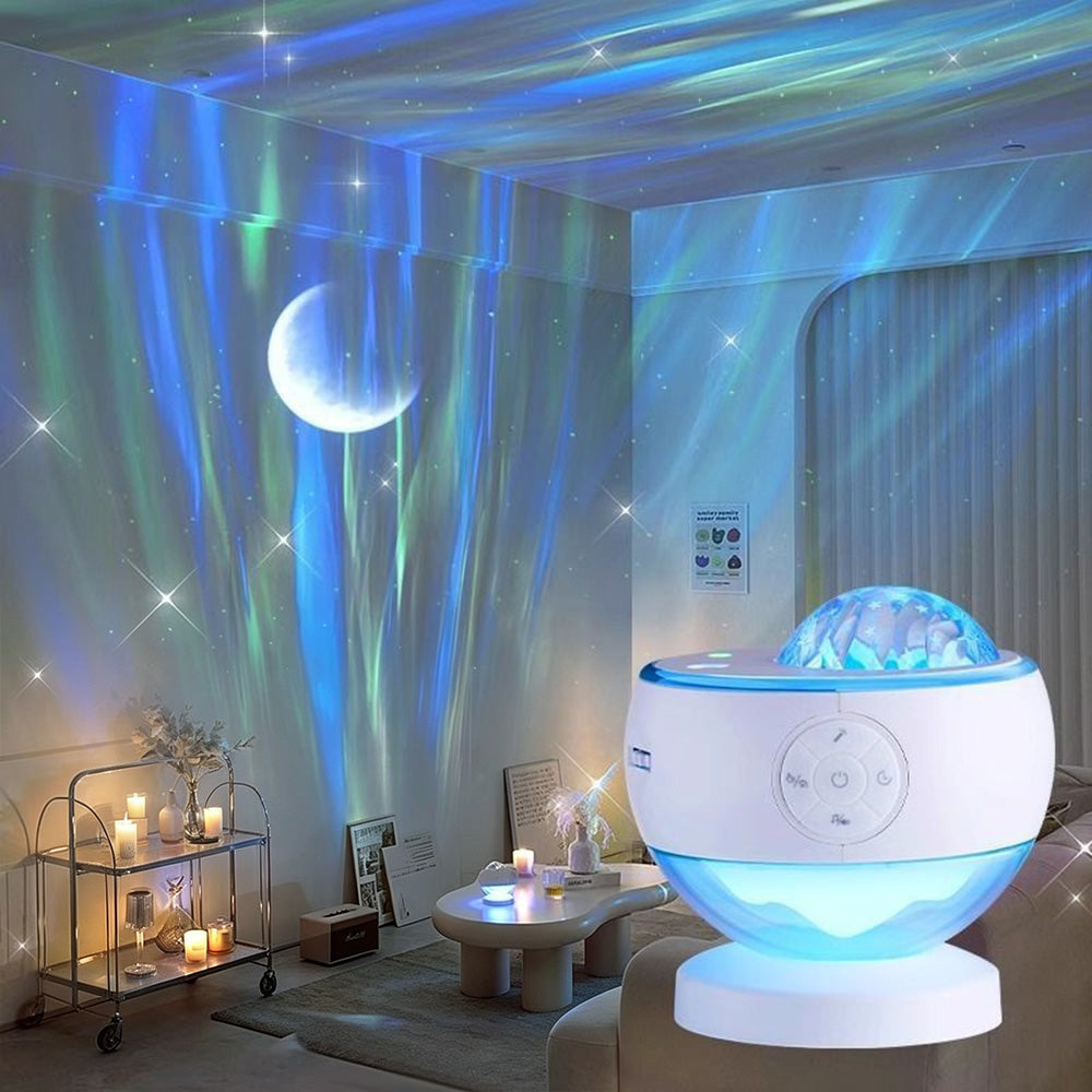 Rechargeable Northern Lights Aurora Projector with Bluetooth Speaker 16 Light Colors for Car Home Camping