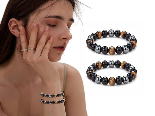 2Pcs Tiger Eye Stone Bead Bracelets