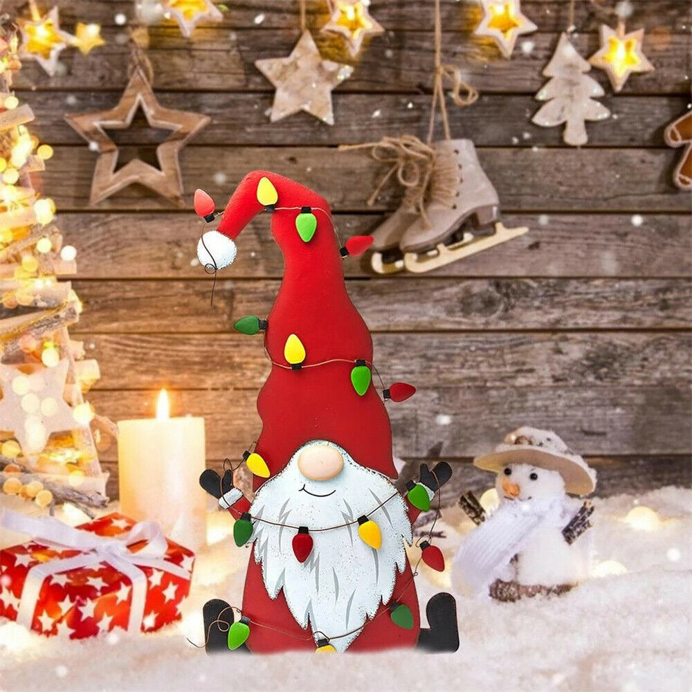 3Pcs Red Metal Gnome Sign Stake Outdoor Lawn Yard Decoration