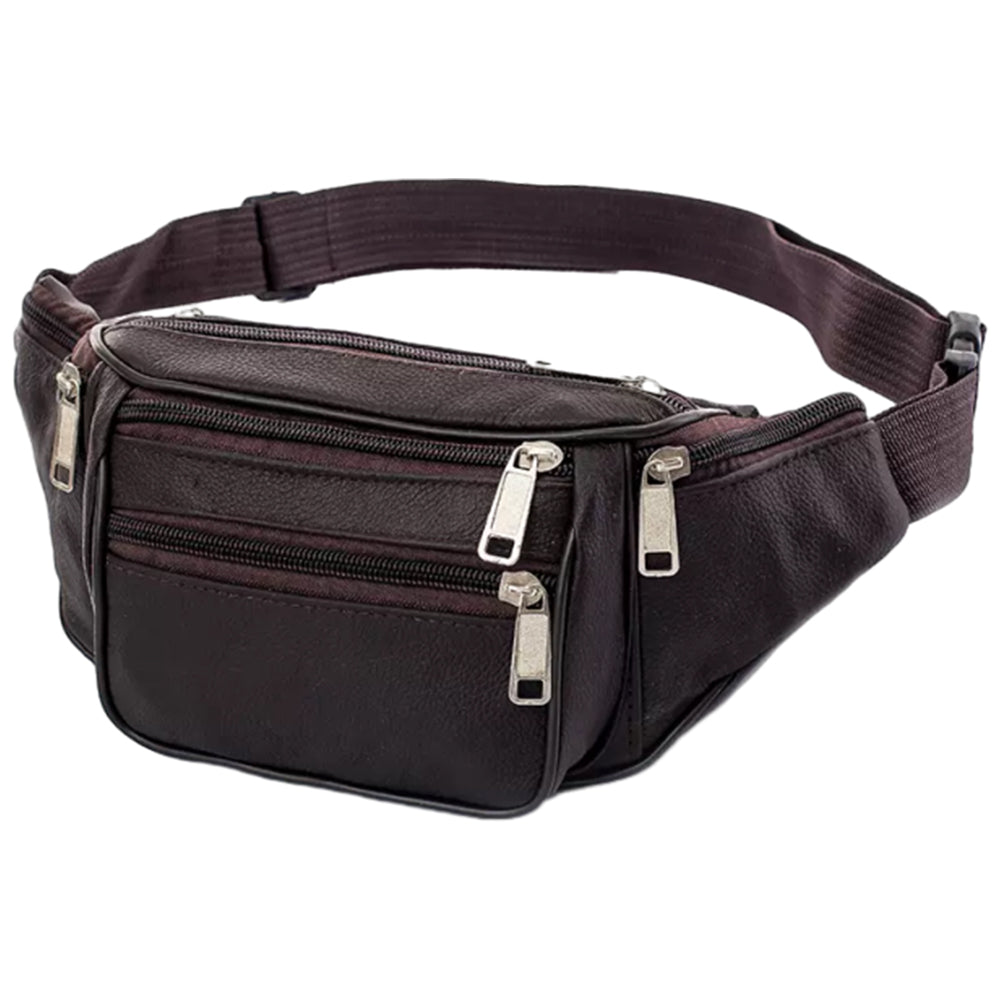 Unisex Genuine Leather Zip Waist Bag