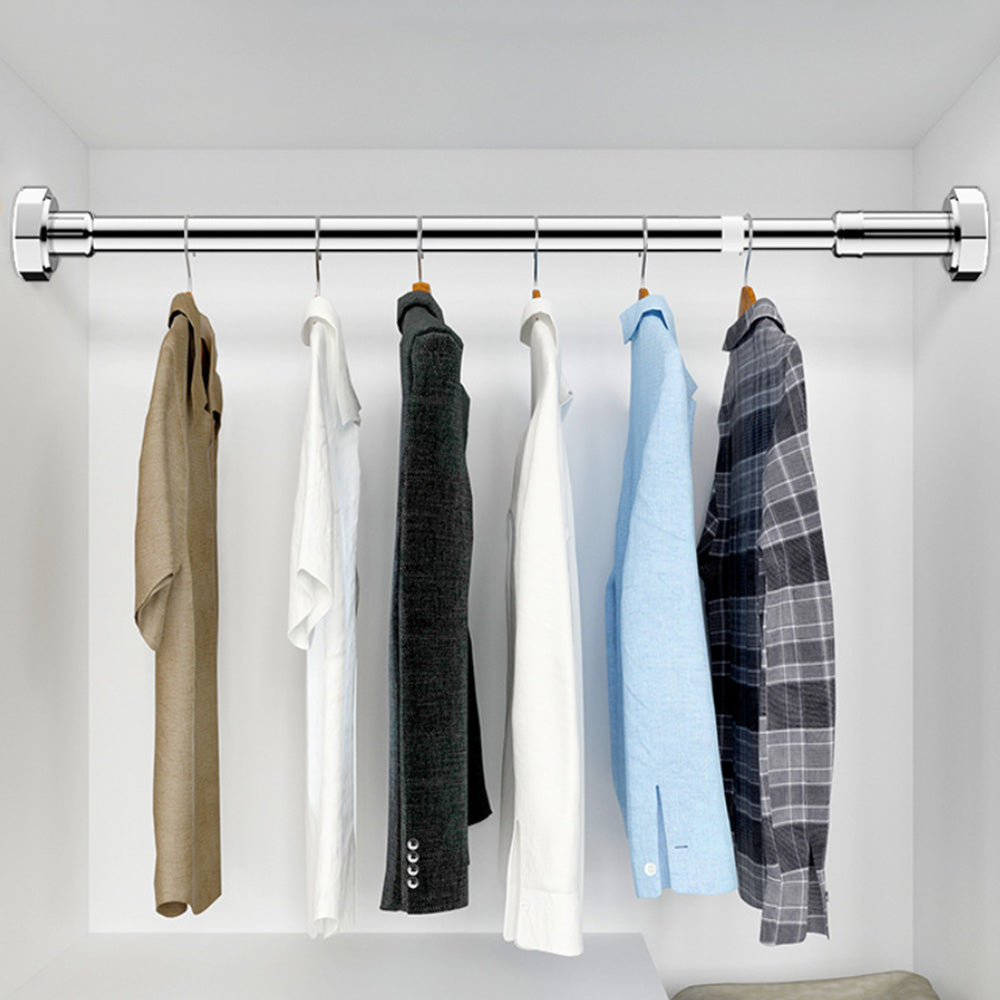 Adjustable Tension Rod Extendable Curtain Shower Closet Pole No Drill Telescopic-Silver