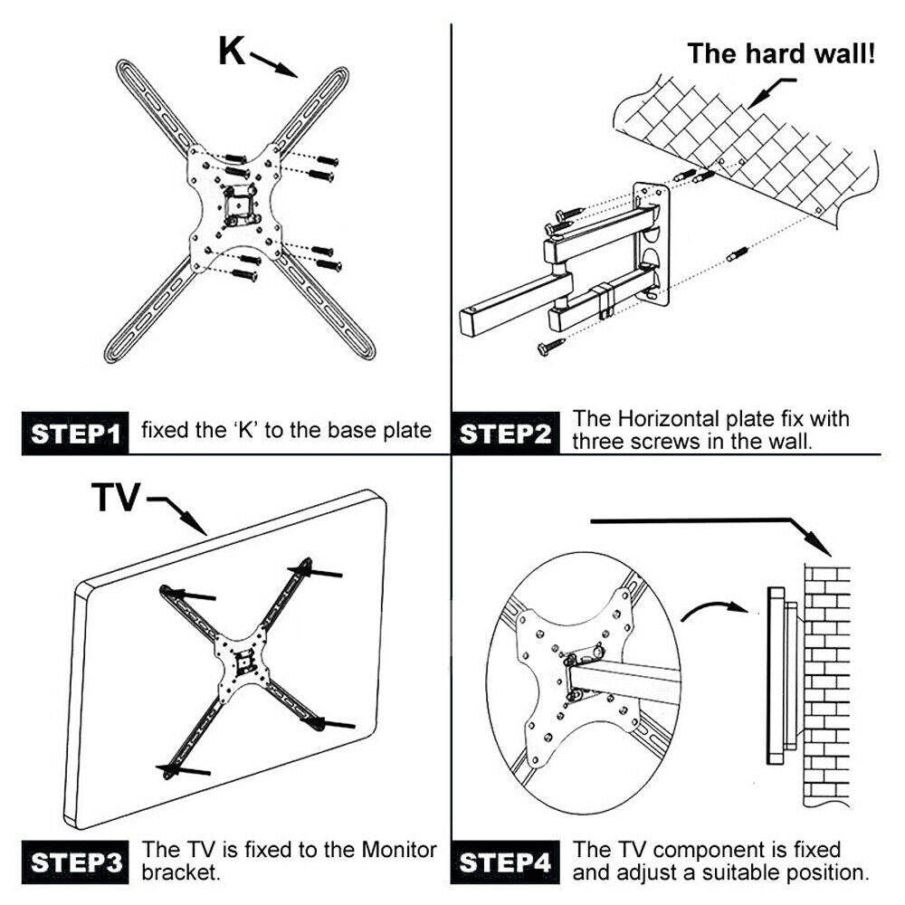 Full Motion Tilt Swivel TV Monitor Wall Mount VESA Bracket for 32-55 Inch