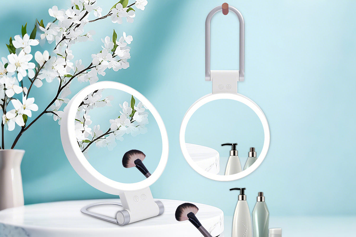 Double Sided 1X And 30X Magnifying Makeup Foldable Mirror With 3 Color Lights