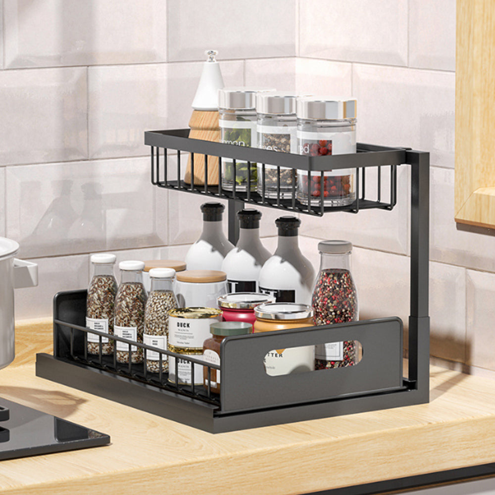2-Tier Sliding Under Sink Cabinet Organizer Rack
