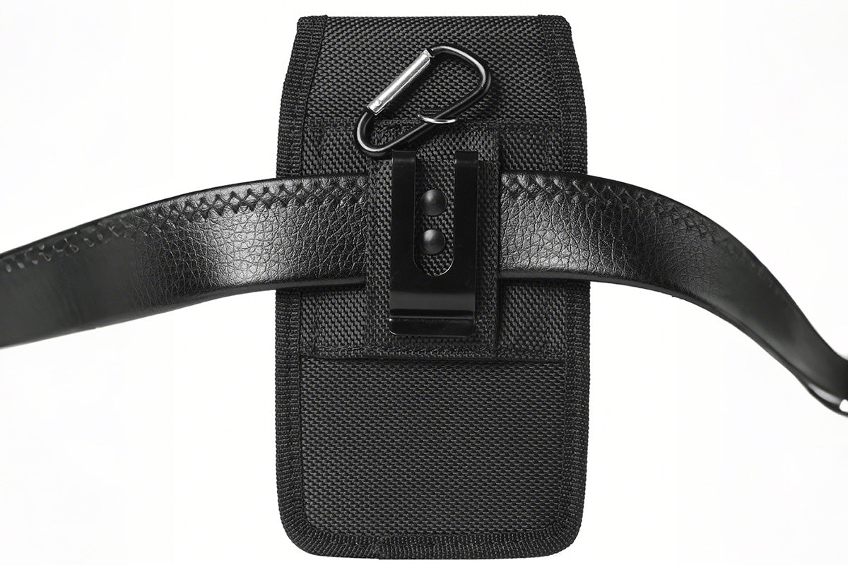 Universal Black Oxford Cloth Phone Waist Pouch with Belt Clip and Card Holder Compatible with Most Smartphones