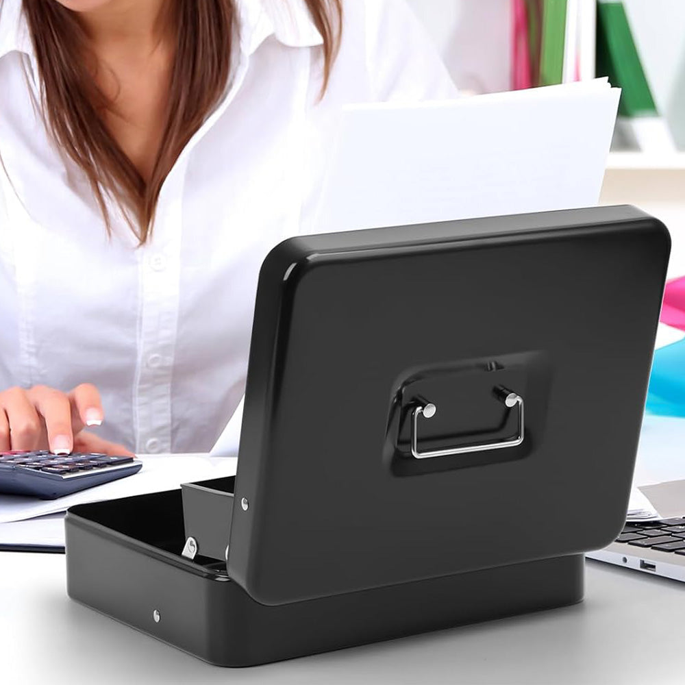 Locking Cash Box with Lock Money Box with Cash Tray