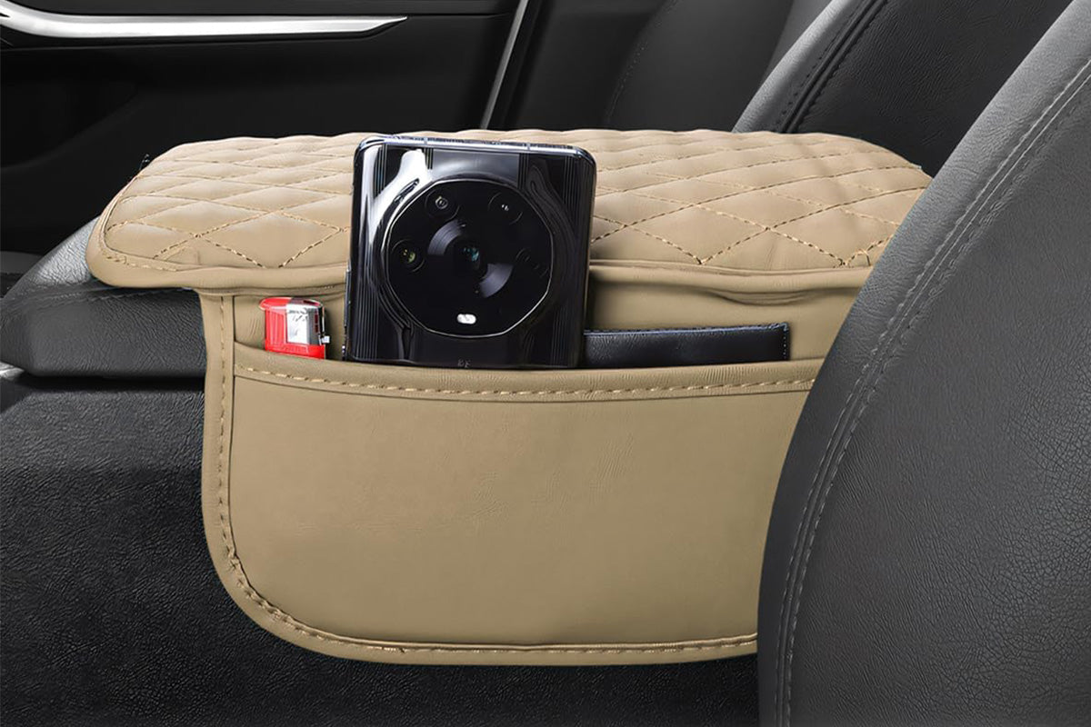 Microfiber Leather Car Center Console Cover Car Arm Rest Cover with 2 Storage Bags