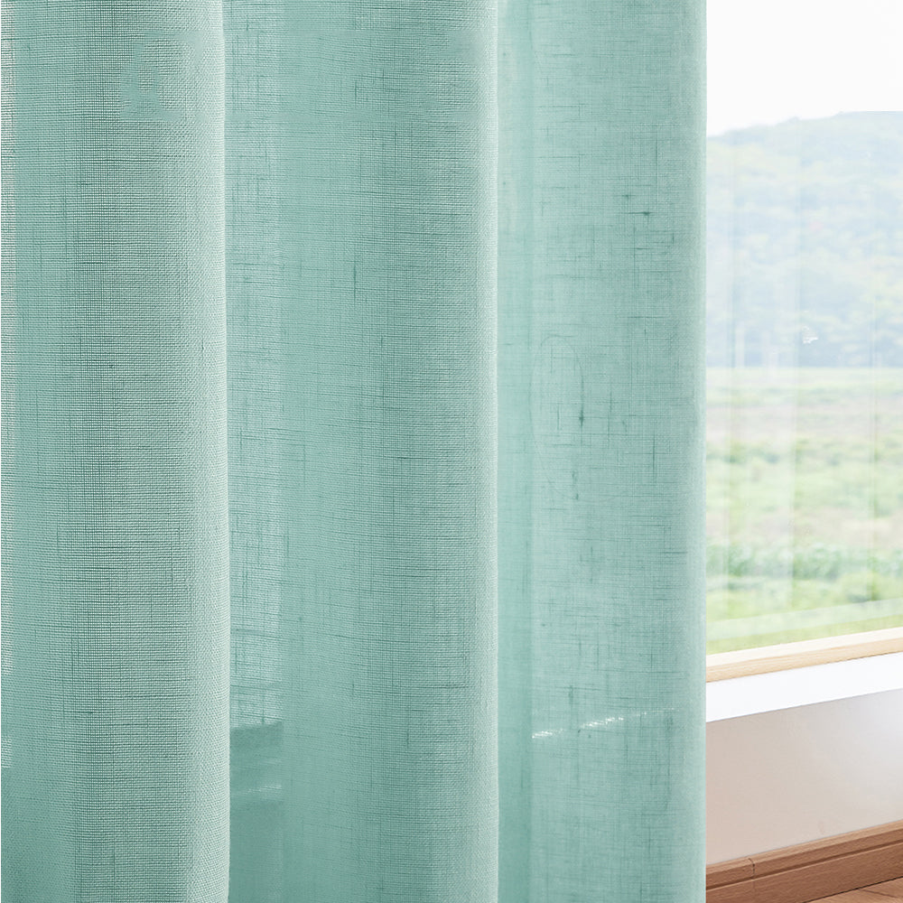 2Pcs Linen Sheer Curtains Living Room Curtains Pair Privacy Linen Draperies-Green